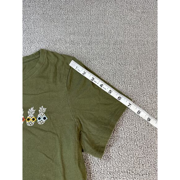 Old Navy Shirt Embroidered Pineapple Olive Green Size Medium - Picture 7 of 8